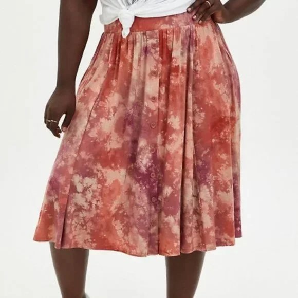 Torrid Super Soft Tie Dye Button Front Midi Skirt sz 1X - Picture 2 of 15